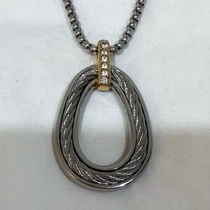 Avon Silver and Gold Oval Pendant Necklace 8 1/2” Pendant 2“